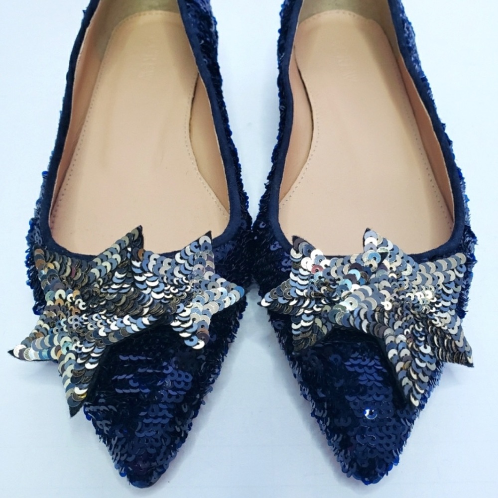 J. Crew Navy Sequin Flats with Star Detail
